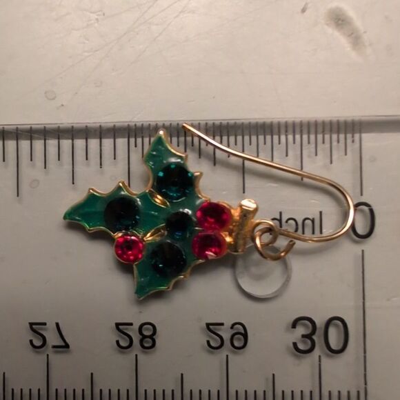 Handmade Holly and Berry Swarovski Crystal Dangle Earrings - Picture 4 of 6